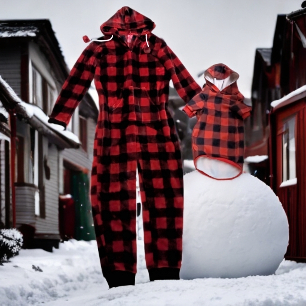 Matching Buffalo Plaid Women's PJ Onsie and Dog Sweater Medium Size - Picture 2 of 2